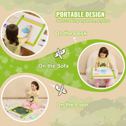 AC7813A - Double-Sided Kids Art Easel with Chalkboard & Whiteboard
