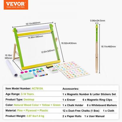AC7813A - Double-Sided Kids Art Easel with Chalkboard & Whiteboard