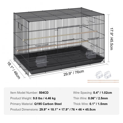 504CD - Spacious 30" Bird Cage for Parakeets with Easy Access & Perches