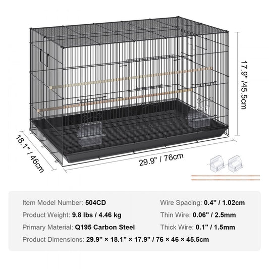 504CD - Spacious 30" Bird Cage for Parakeets with Easy Access & Perches