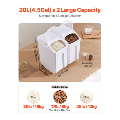 F-8909X2 - 2-Piece 35lb Capacity Airtight Food Storage Container with Wheels