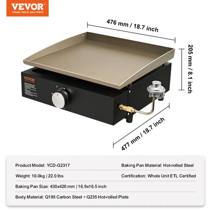 YCD-G2317 - Portable 16.9" Non-Stick Griddle for Efficient Cooking