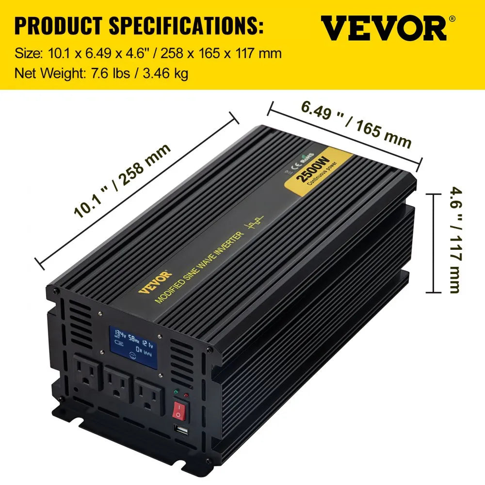 GYM-2500W - 2500W Power Inverter with LCD Display & Cooling Fan