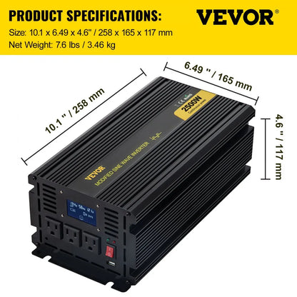 GYM-2500W - 2500W Power Inverter with LCD Display & Cooling Fan