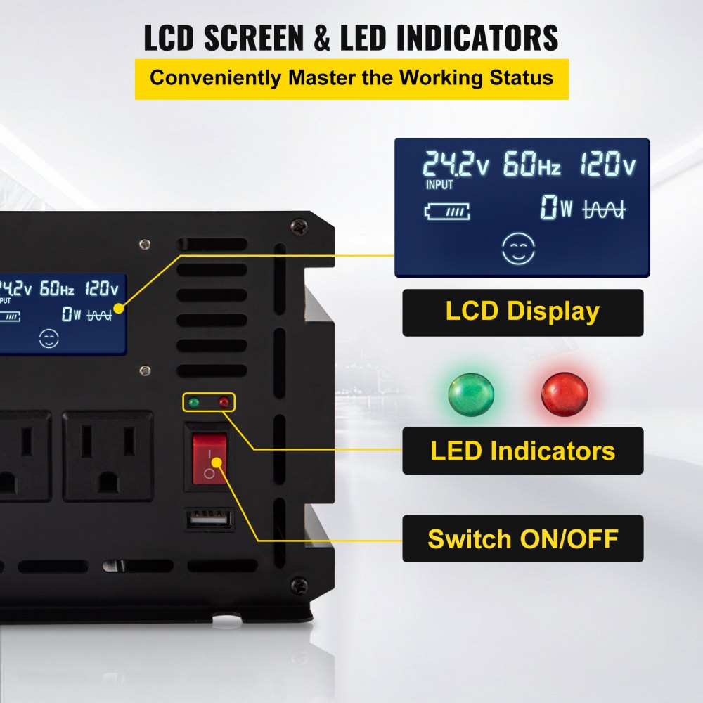 GYM-2000W - 2000W Modified Sine Wave Inverter with LCD & Cooling Fan