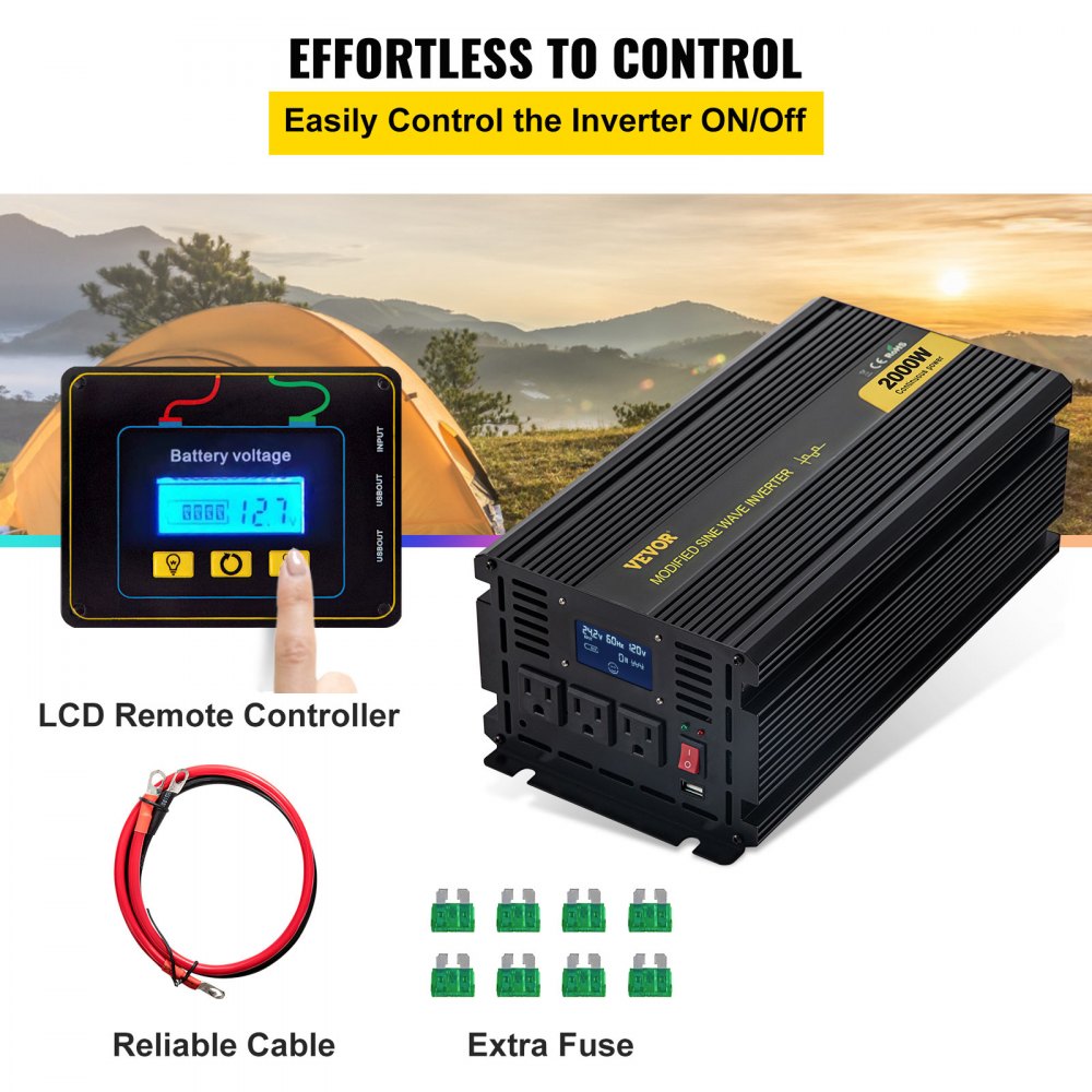 GYM-2000W - 2000W Modified Sine Wave Inverter with LCD & Cooling Fan