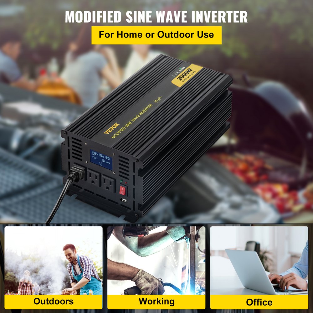 GYM-2000W - 2000W 24V-120V Inverter with LCD, Cooling Fan & Remote Control