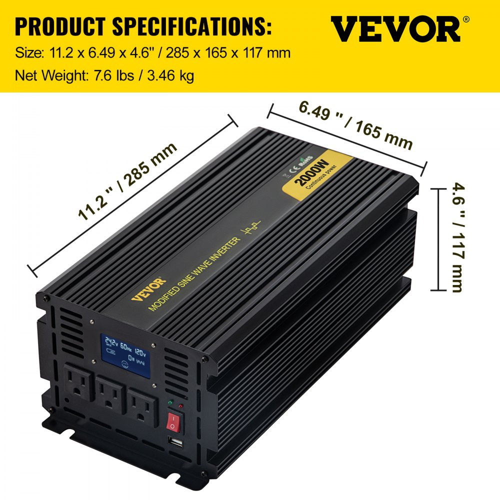 GYM-2000W - 2000W 24V-120V Inverter with LCD, Cooling Fan & Remote Control