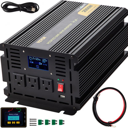 GYM-2000W - 2000W 24V-120V Inverter with LCD, Cooling Fan & Remote Control