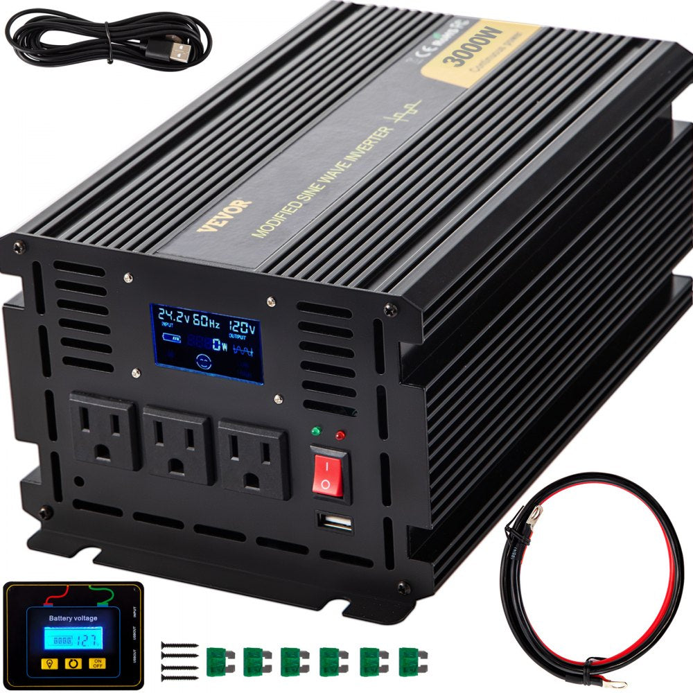 GYM-3000W - 3000W VEVOR 24V DC to 120V AC Inverter with LCD Display