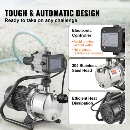 XKJ-1104SE - 1HP Shallow Well Pump with Auto Controller for Strong Water Pressure