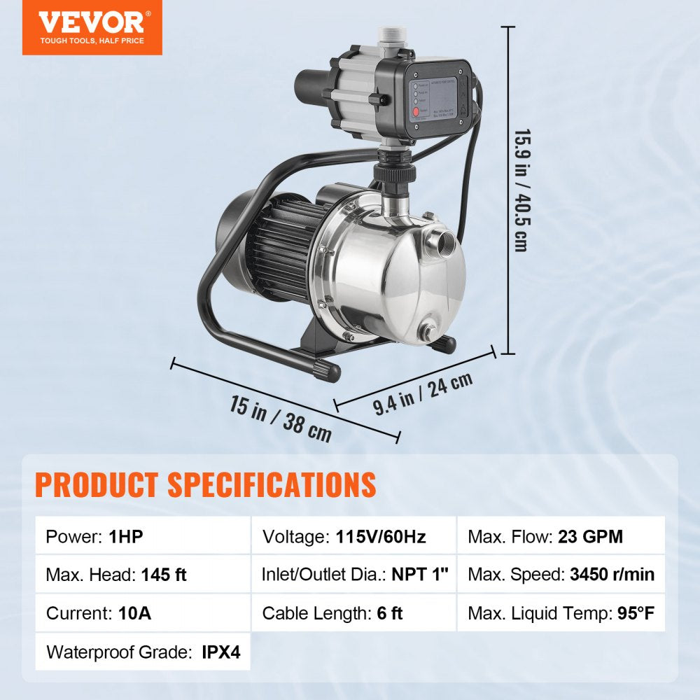 XKJ-1104SE - 1HP Shallow Well Pump with Auto Controller for Strong Water Pressure