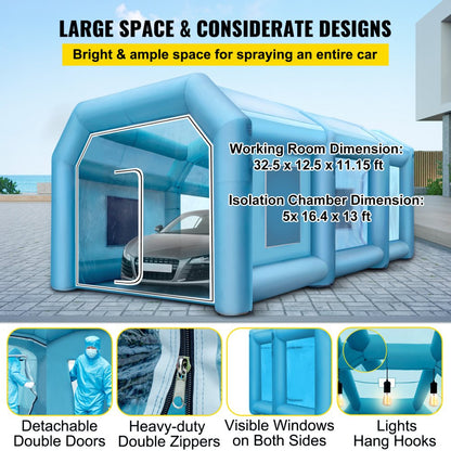 PQZP-9855 - Spacious 39.3ft Inflatable Paint Booth with Filtration & Blowers
