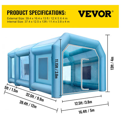 PQZP-9855 - Spacious 39.3ft Inflatable Paint Booth with Filtration & Blowers