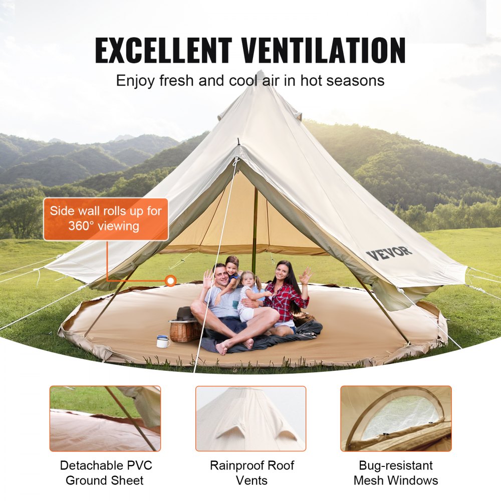 MGB-9833 - 5-8 Person 4-Season Waterproof Cotton Canvas Bell Tent