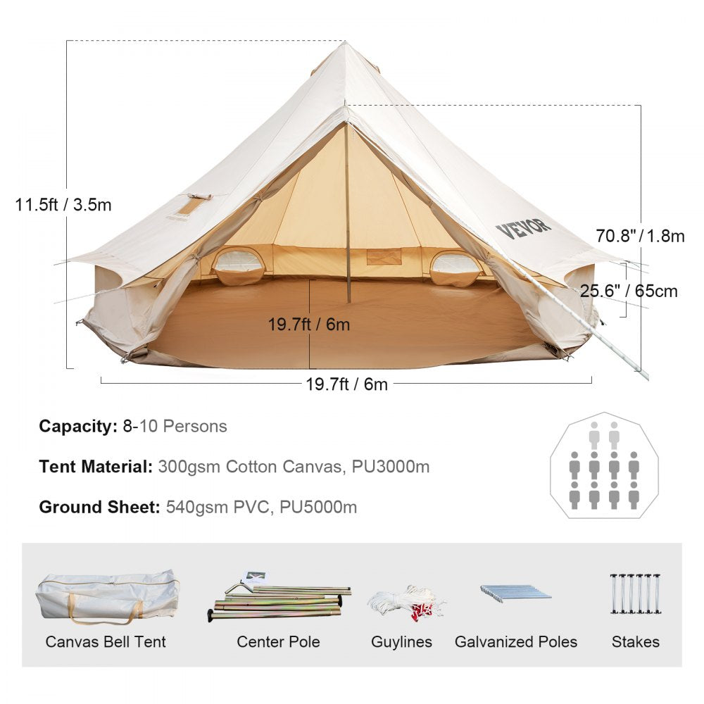 MGB-3326 - 300gsm Waterproof 8-10 Person Bell Tent with Stove Jack