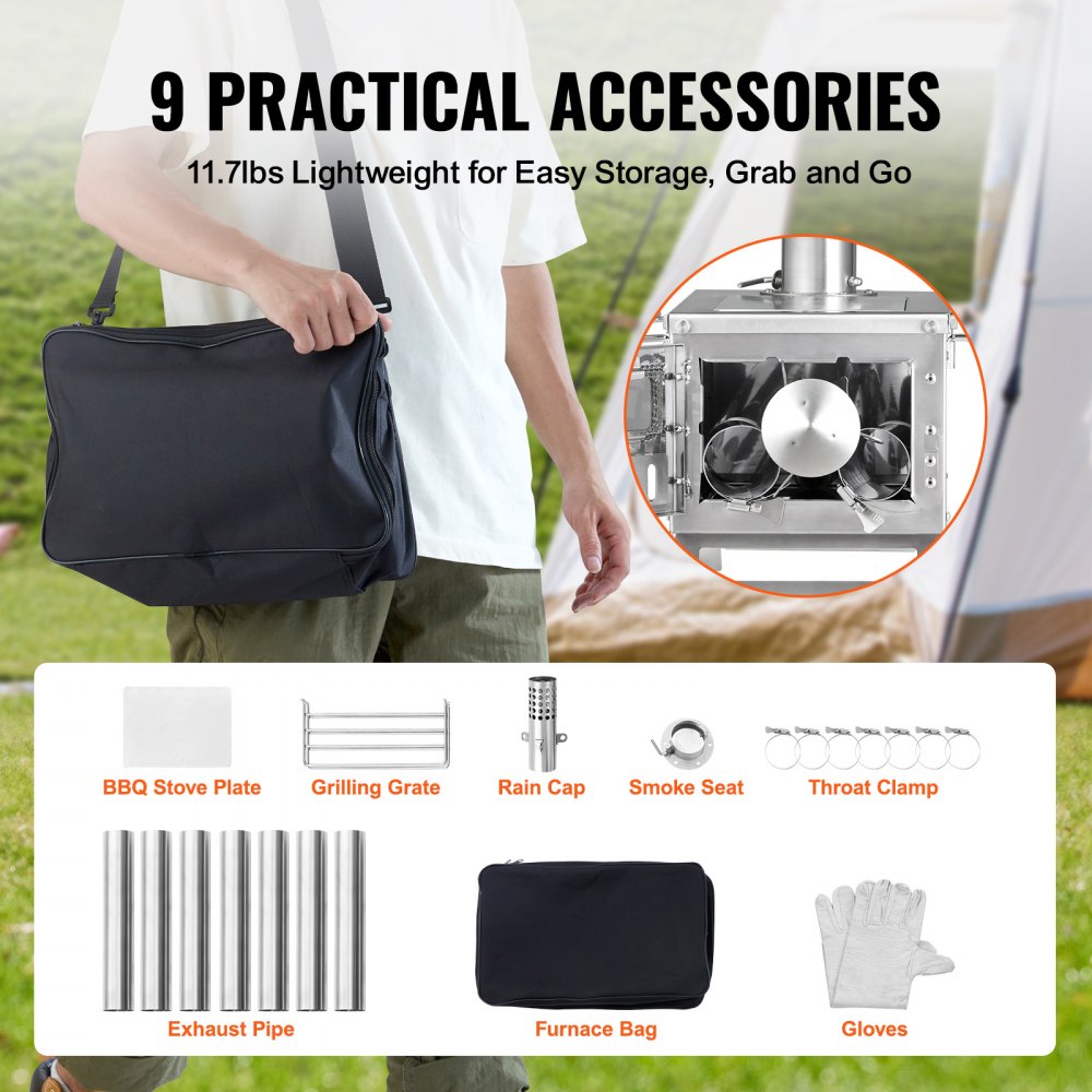 WMCPSF02 - 14"x17" VEVOR Portable Wood Stove with 8 Accessories