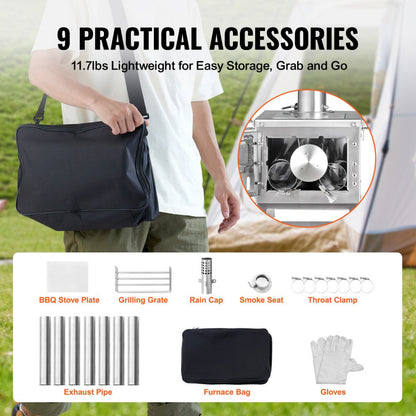 WMCPSF02 - 14"x17" VEVOR Portable Wood Stove with 8 Accessories