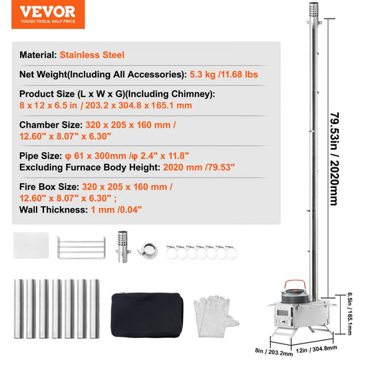 WMCPSF02 - 14"x17" VEVOR Portable Wood Stove with 8 Accessories