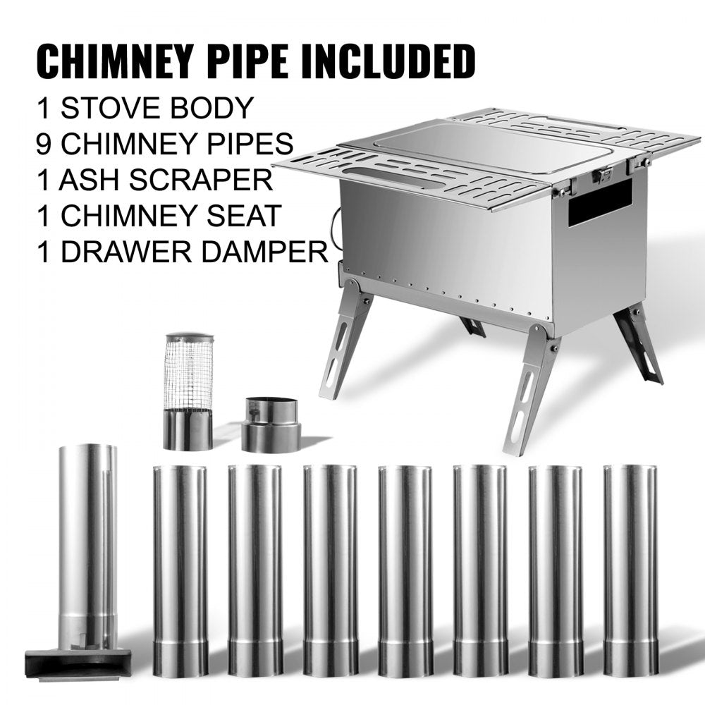 010788445013 - 90.6" Stainless Steel Outdoor Tent Stove with Chimney