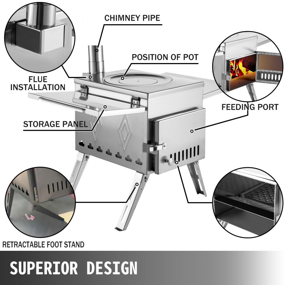 010322189216 - 113-Inch Stainless Steel Wood Stove for Tents & Sheds