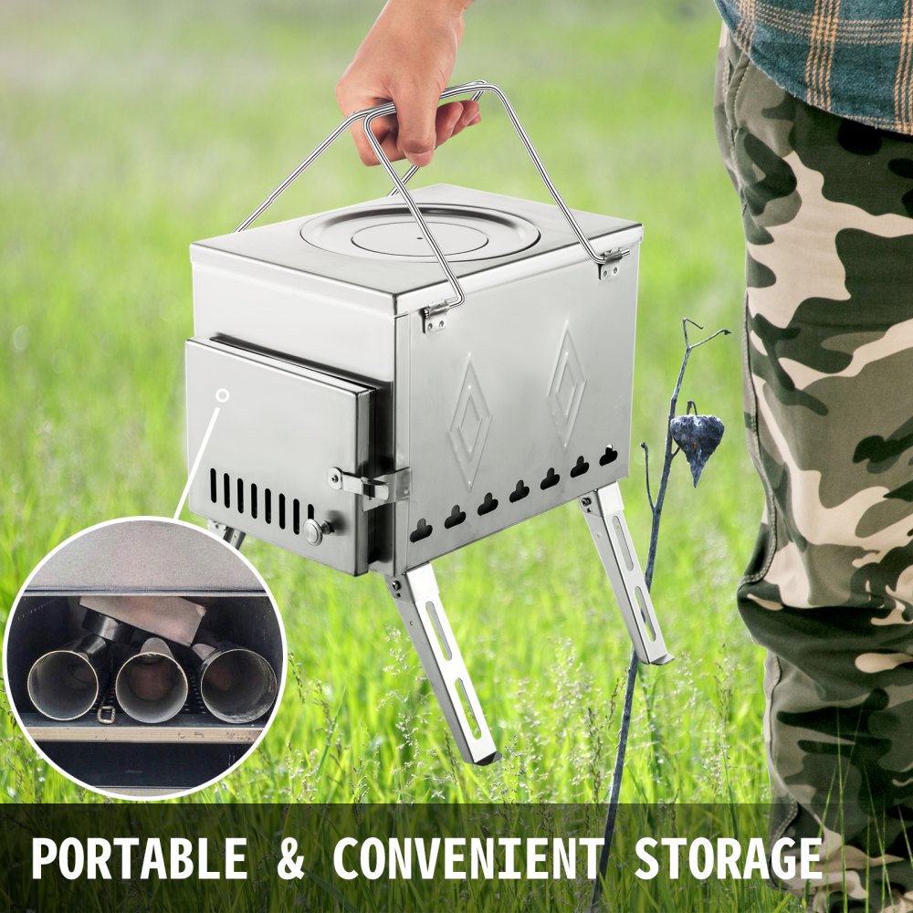 010322189216 - 113-Inch Stainless Steel Wood Stove for Tents & Sheds