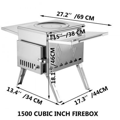 010322189216 - 113-Inch Stainless Steel Wood Stove for Tents & Sheds