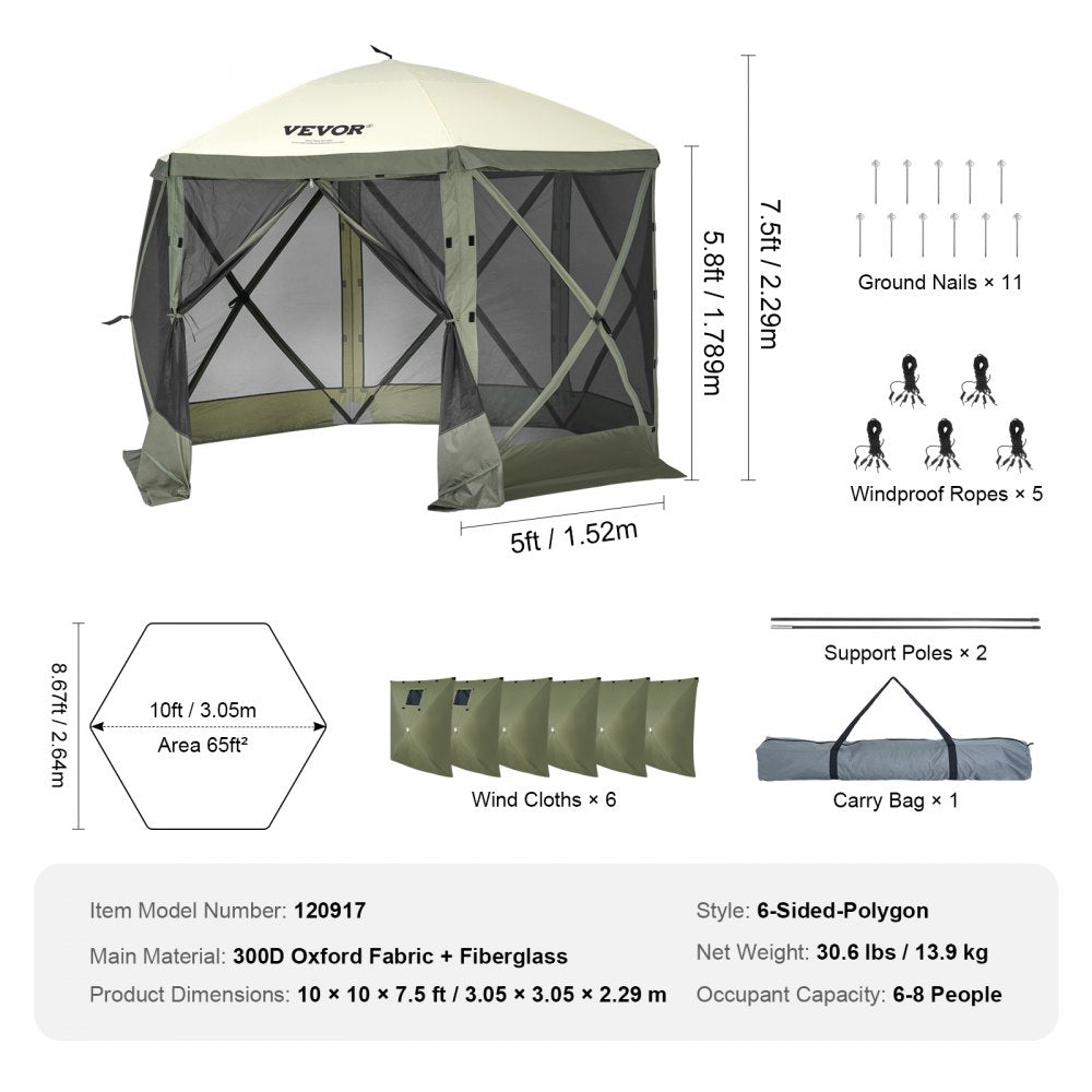 120918 - 10x10FT Waterproof Gazebo Tent for 6 People, Easy Pop-Up