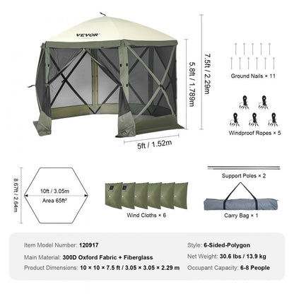 120918 - 10x10FT Waterproof Gazebo Tent for 6 People, Easy Pop-Up
