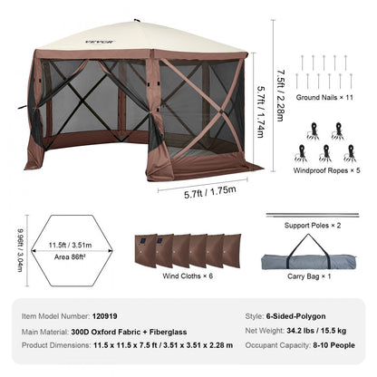 120919 - 11.5x11.5FT VEVOR Pop-Up Gazebo Tent for 7 People