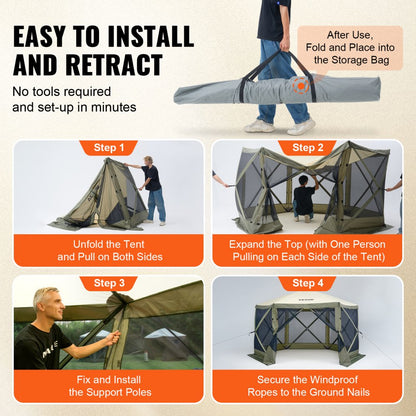 120921 - Spacious 6-Sided Pop-Up Gazebo for 8, Easy Setup Canopy