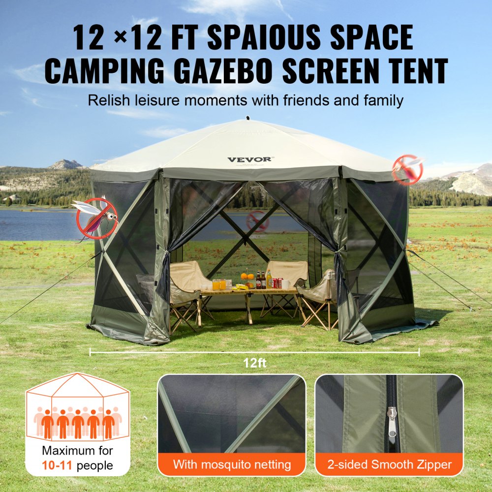 120921 - Spacious 6-Sided Pop-Up Gazebo for 8, Easy Setup Canopy