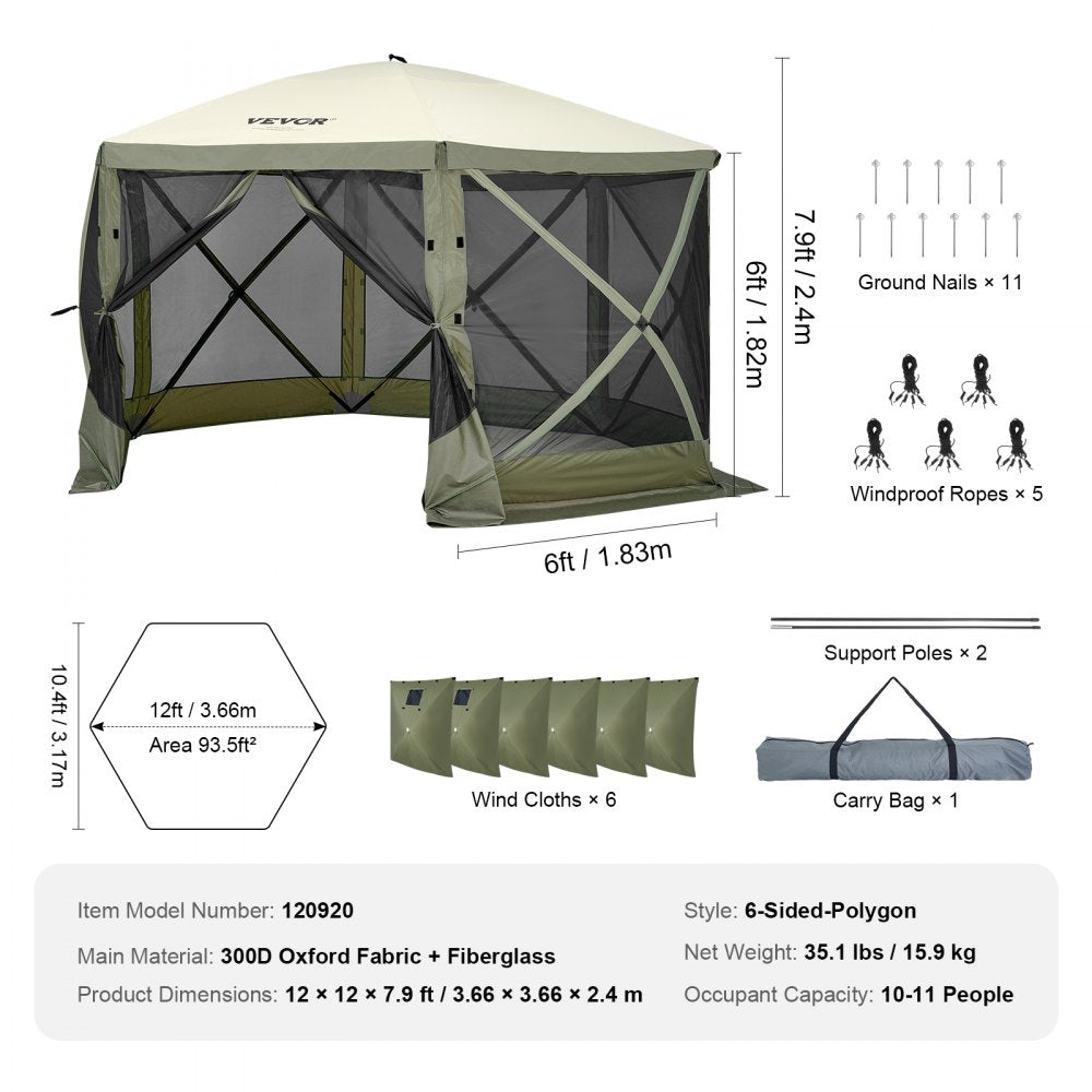 120921 - Spacious 6-Sided Pop-Up Gazebo for 8, Easy Setup Canopy