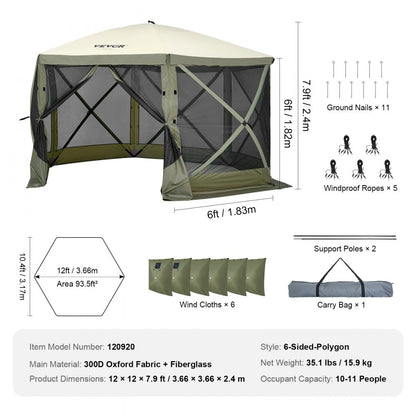 120921 - Spacious 6-Sided Pop-Up Gazebo for 8, Easy Setup Canopy