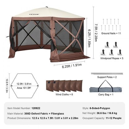 120922 - 12.5x12.5FT VEVOR Pop-Up Gazebo Screen Tent for 8 People