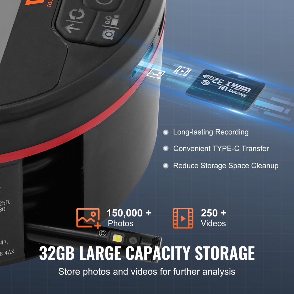 SC12 - VEVOR 4.3" Triple Lens Endoscope with 16.4ft Cable & 10 Lights