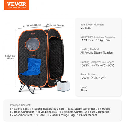 ML-6066-U - Compact Portable Steam Sauna Tent with Adjustable Heat & Timer