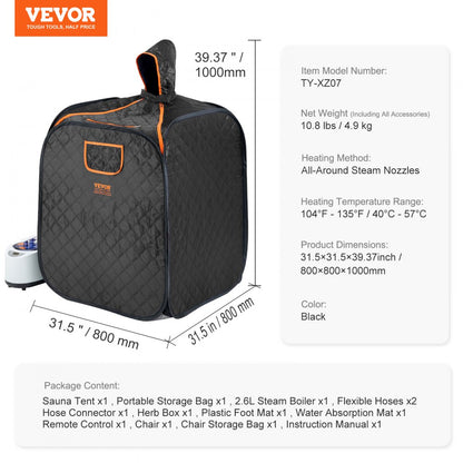 TY-XZ07 - VEVOR Portable Steam Sauna Tent for Relaxation and Detox Therapy