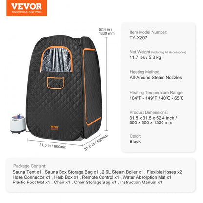 TY-XZ07 - VEVOR Personal Steam Sauna Tent for Relaxation & Detox Therapy