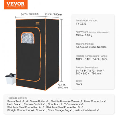 TY-XZ13 - VEVOR Full Size Portable Steam Sauna Tent for Ultimate Relaxation