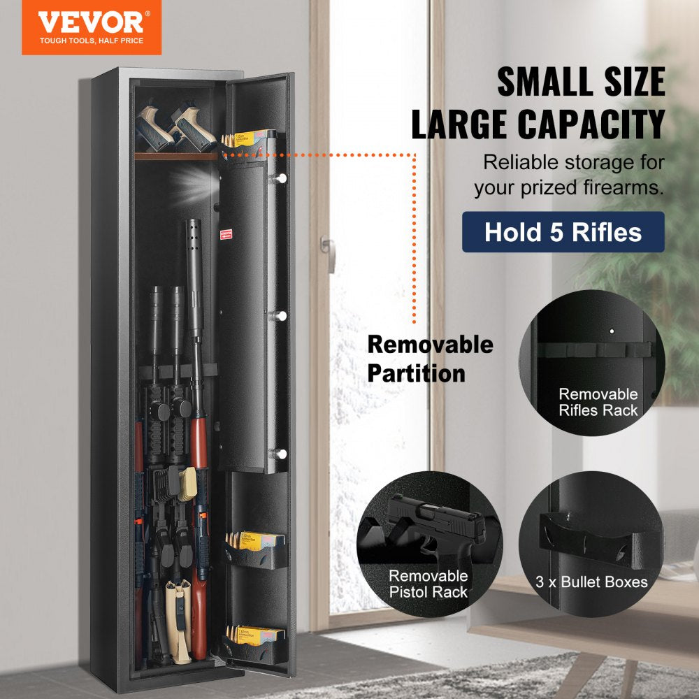 010197958943 - VEVOR 5-Gun Safe with Fingerprint Lock & LED Light, Quick Access