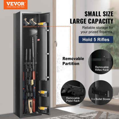 010197958943 - VEVOR 5-Gun Safe with Fingerprint Lock & LED Light, Quick Access