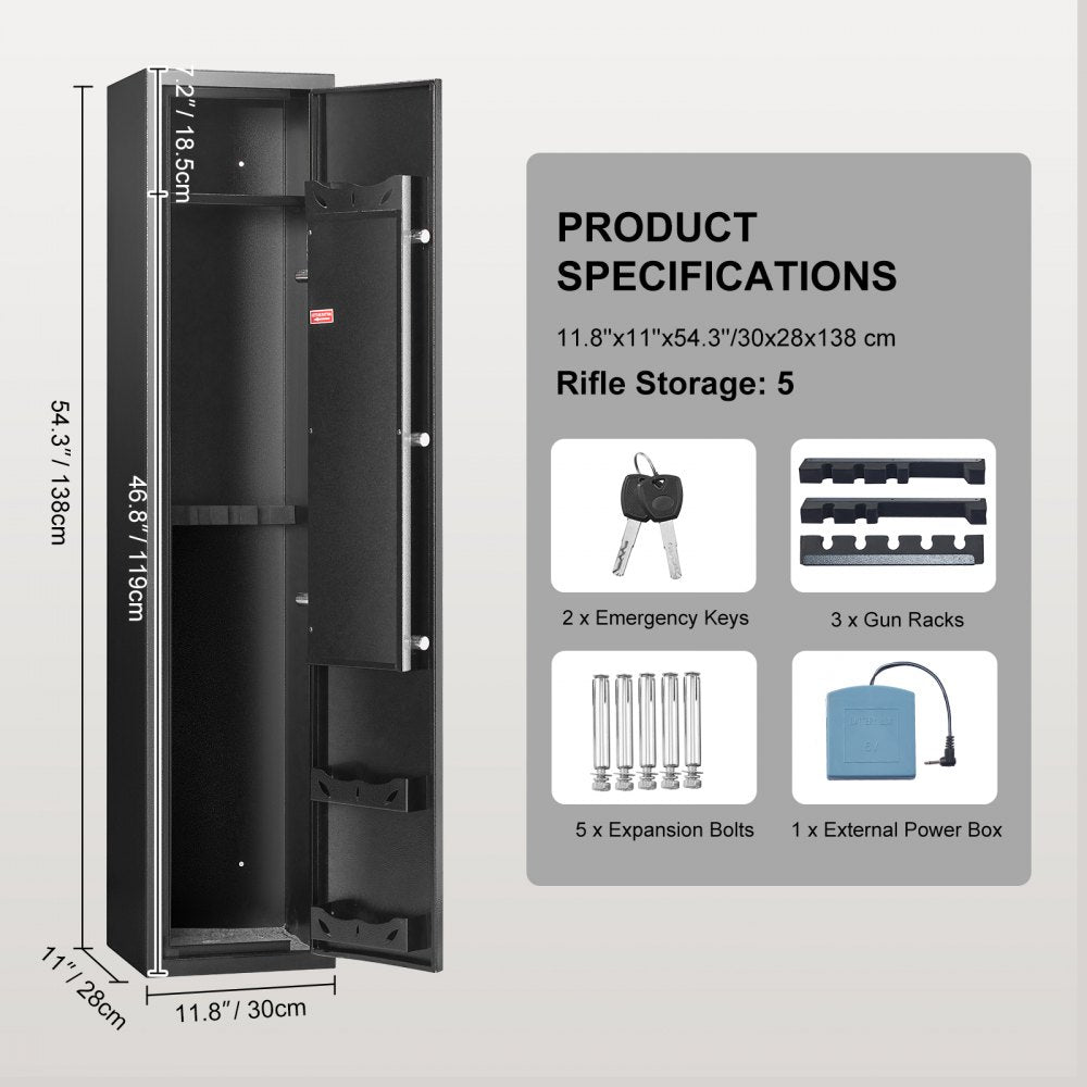 010197958943 - VEVOR 5-Gun Safe with Fingerprint Lock & LED Light, Quick Access