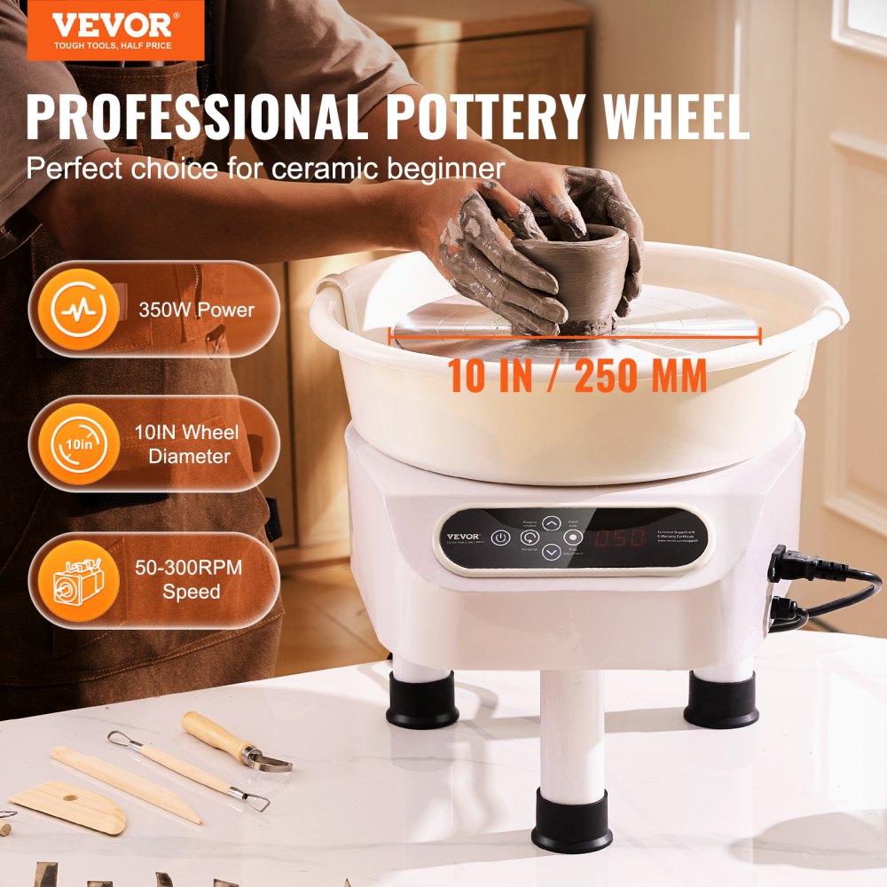 YT-01 - VEVOR 10" Pottery Wheel with 350W Motor & 17-Piece Tool Set