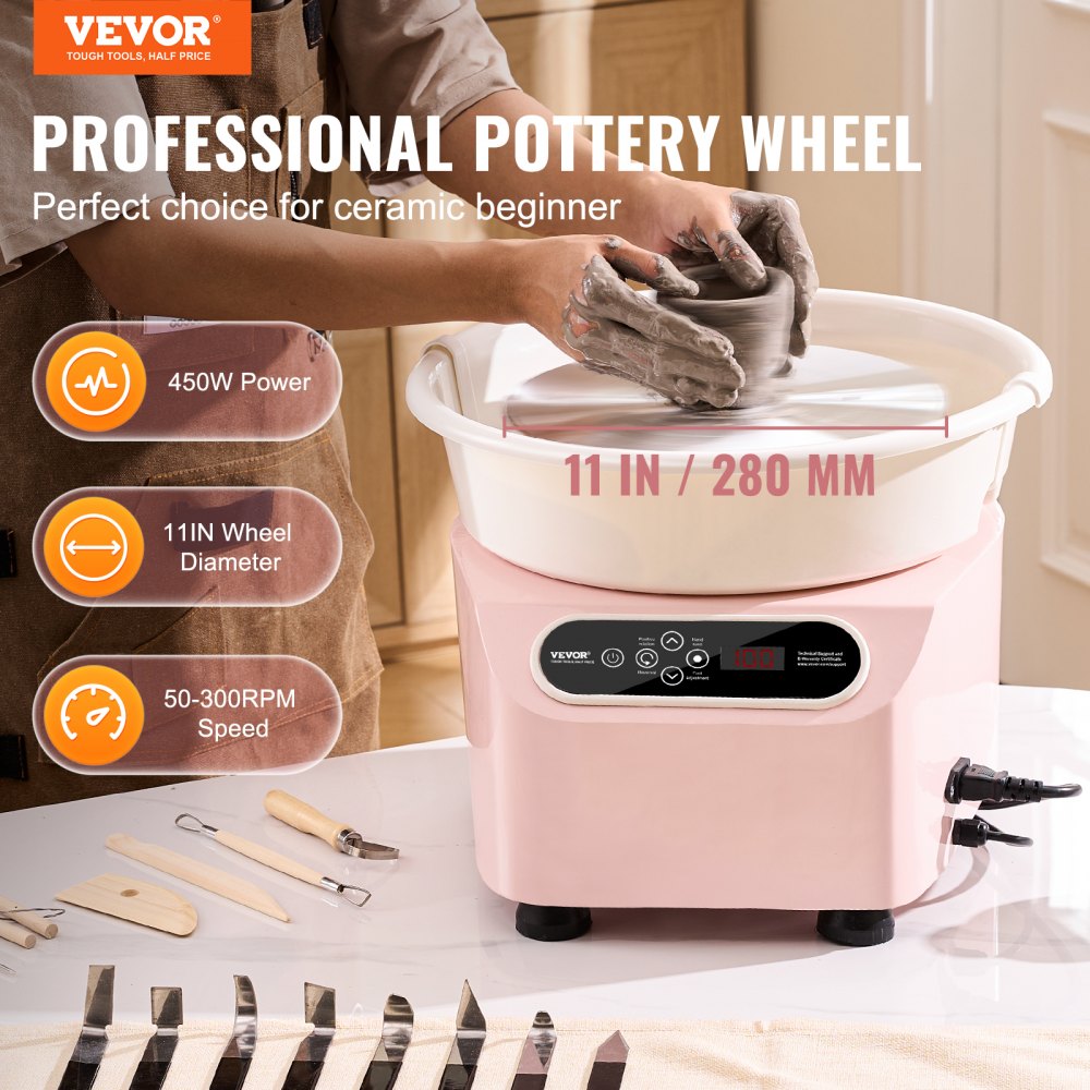 YT-37 - 450W Pottery Wheel, 11 lbs Capacity, Dual-Speed & LCD Display