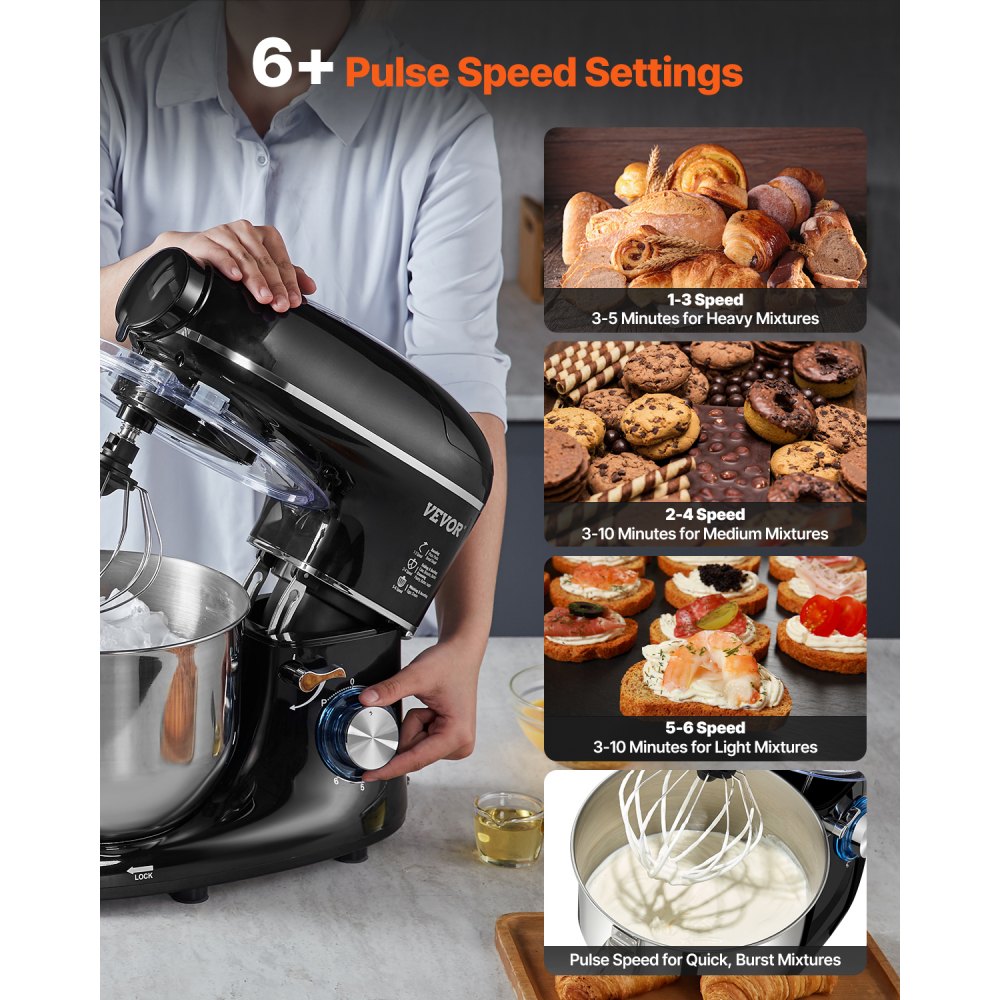 SM-1504NBM - 5.9qt Durable Stand Mixer with 6 Speeds & Attachments