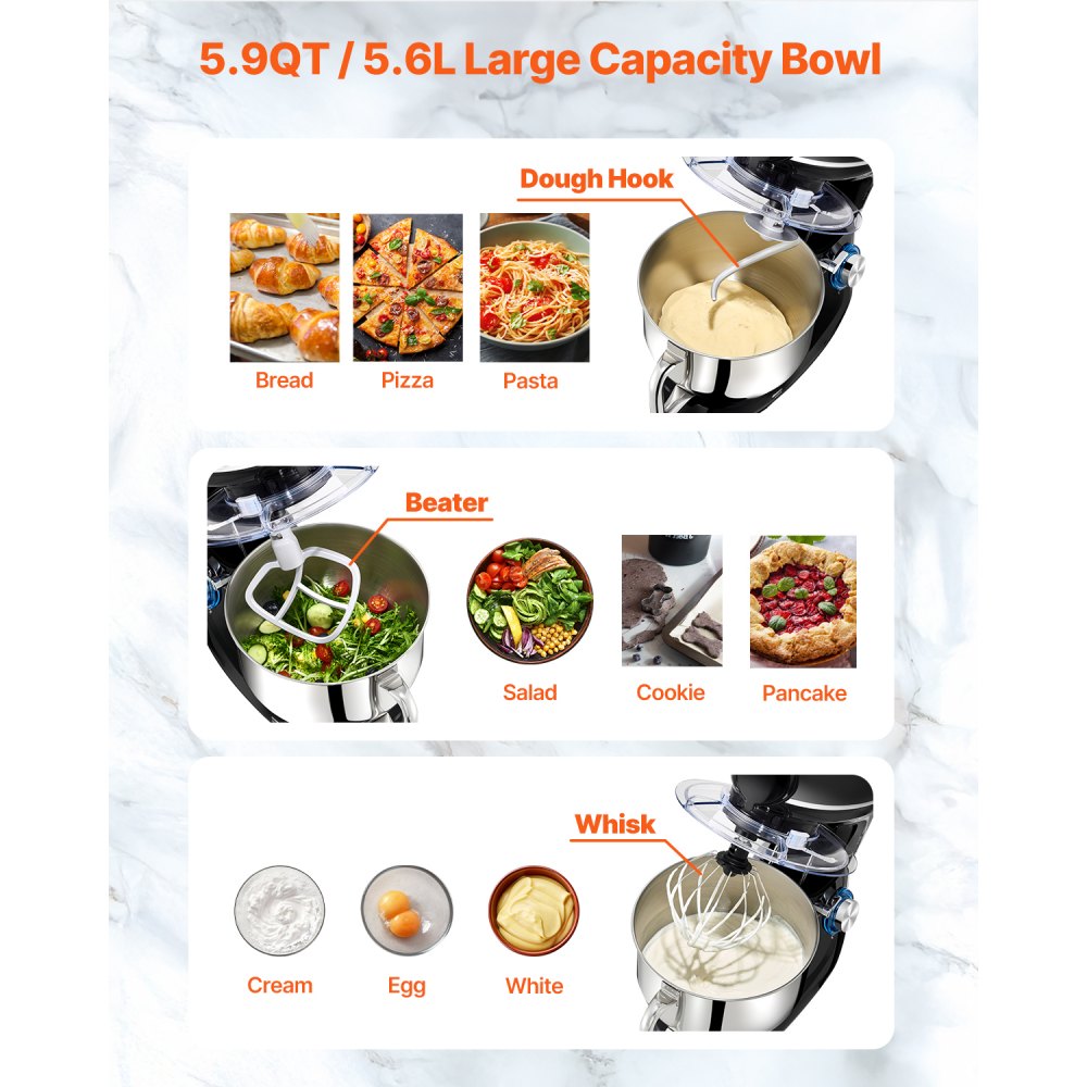 SM-1504NBM - 5.9qt Durable Stand Mixer with 6 Speeds & Attachments