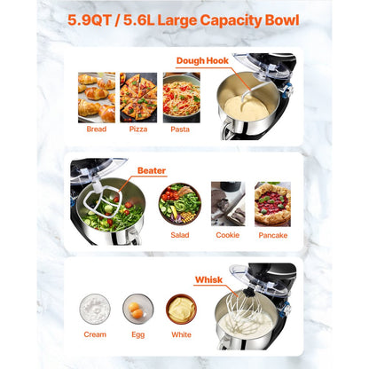 SM-1504NBM - 5.9qt Durable Stand Mixer with 6 Speeds & Attachments