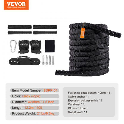 SSPP-04 - Durable 1.5" x 40' VEVOR Battle Rope for Intense Workouts