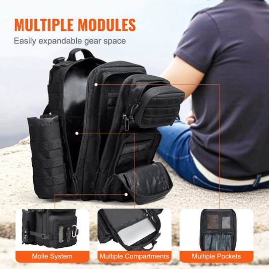 BK-2594 - 25L Waterproof Tactical Backpack with MOLLE & Dual Carrying Options
